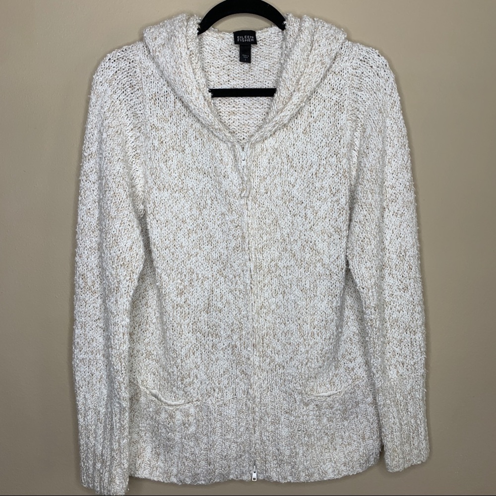 Eileen Fisher Chunky Knit Zip Jacket w/ Hood